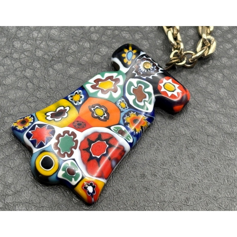 Vintage Millefiori Murano Large Pendant Necklace Gold Tone Chain 28" Long - Picture 3 of 12